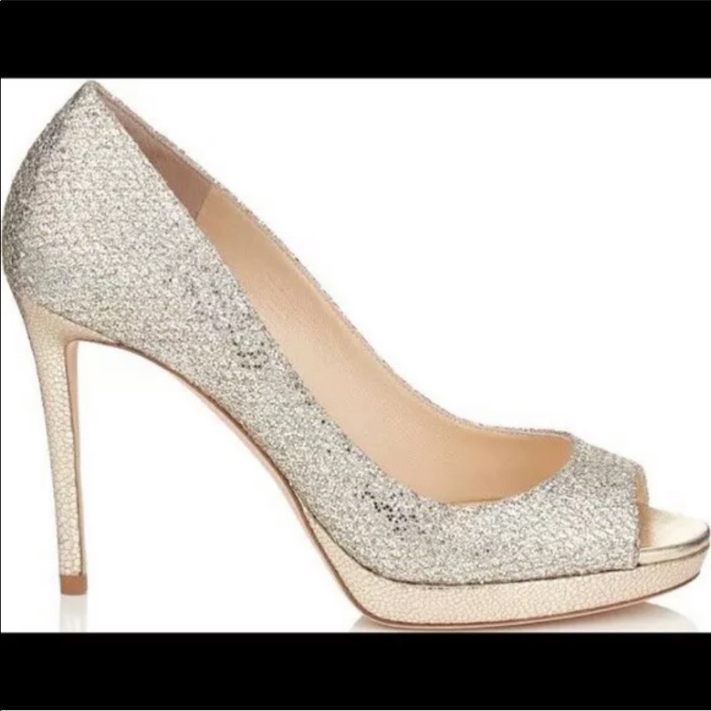 Jimmy Choo Luna silver champagne peep toe 36.5